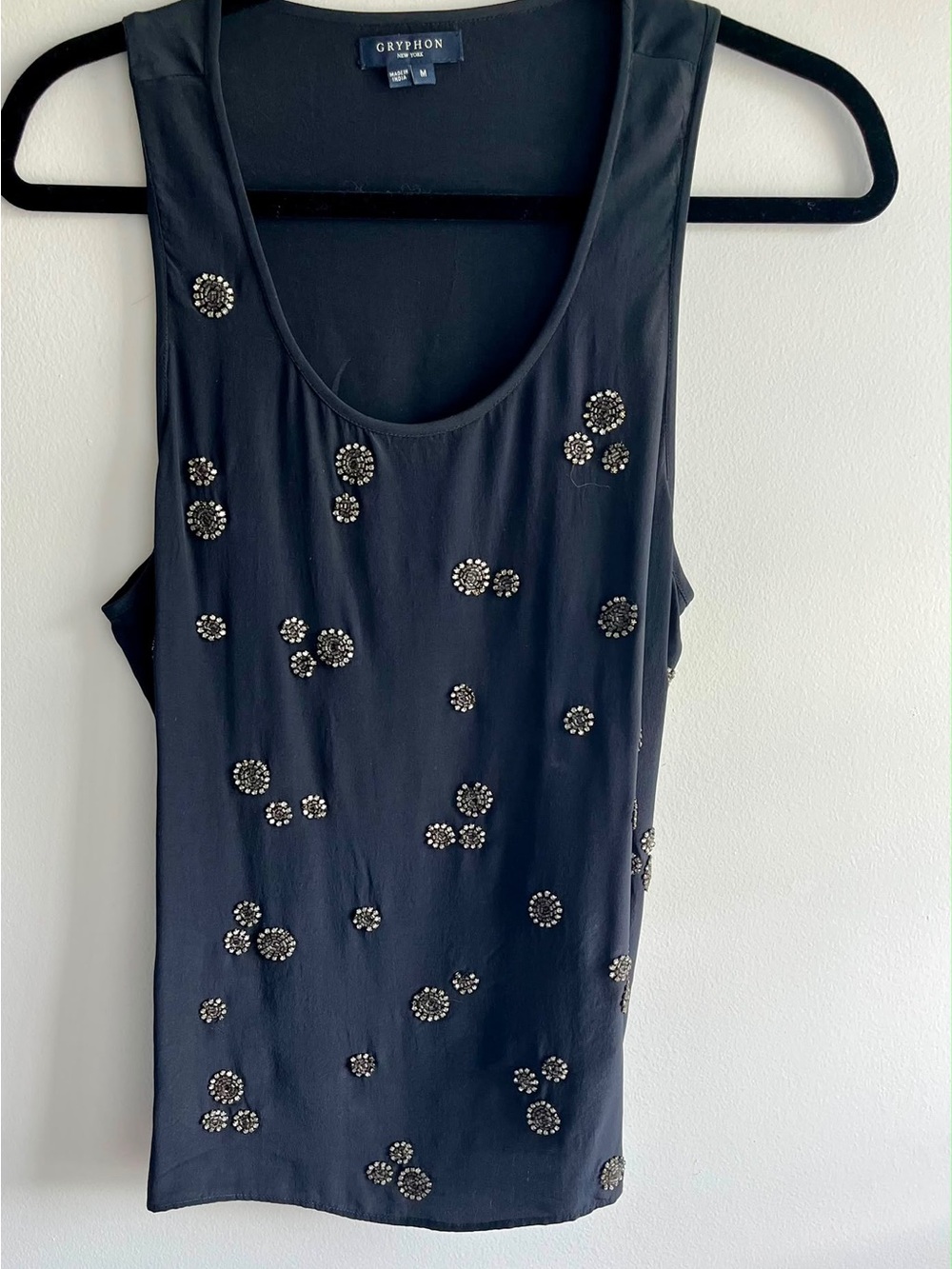 Gryphon Black Beaded Floral-Accent Tank Top